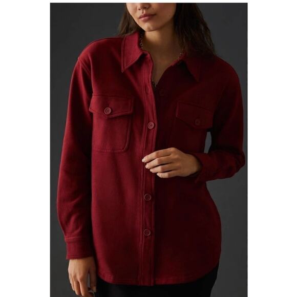 Good American Sueded Fleece Shacket Shirt Jacket Burgundy Size 3-4 - Picture 2 of 9